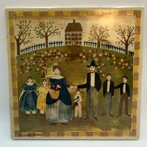 Vintage Green and Blue Folk Art Family Plaque